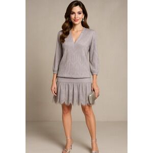 Vintage Damianou Dress Women M Purple Dropwaist Shimmer Metallic Lined 80s Retro